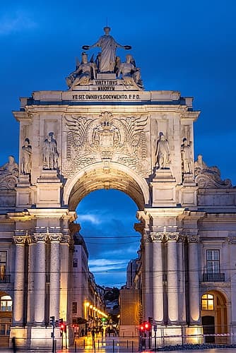 Arco da Rua Augusta in the Plaza of Commerce in Lisbon, Portugal Art Print
